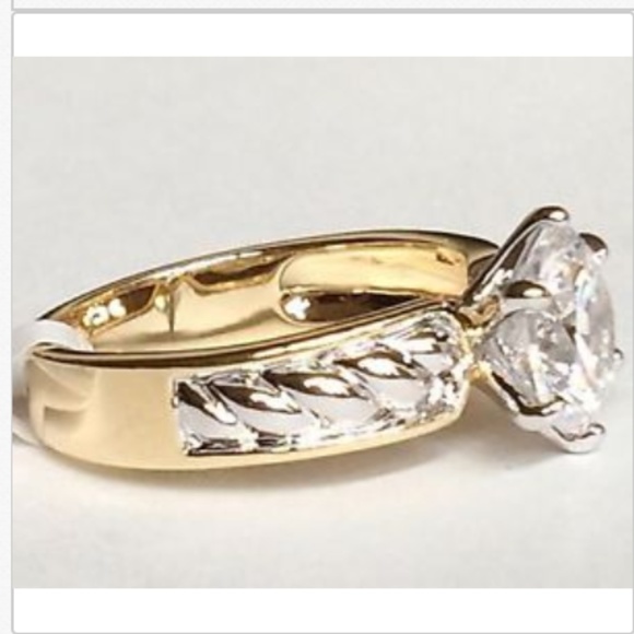 Gold Silver Engagement Ring Size 11 Vintage Style Two Tone Rhodium Plated - Picture 5 of 8